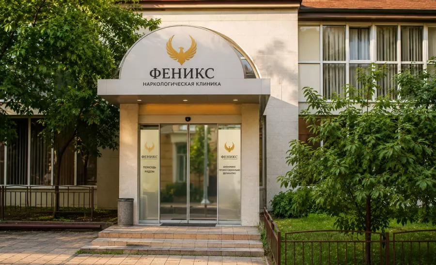 Вход в наркологическую клинику «Феникс» в Саках